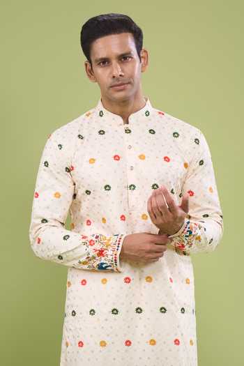 Buy_Arihant Rai Sinha_Multi Color Cotton Embroidered Kurta Set _Online_at_Aza_Fashions