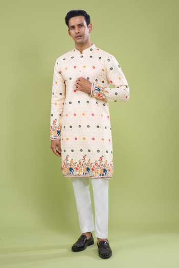 Shop_Arihant Rai Sinha_Multi Color Cotton Embroidered Kurta Set _Online_at_Aza_Fashions