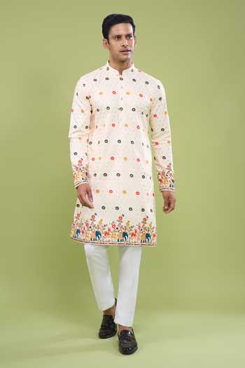 Arihant Rai Sinha_Multi Color Cotton Embroidered Kurta Set _at_Aza_Fashions