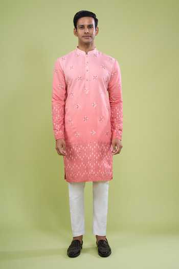 Shop_Arihant Rai Sinha_Pink Silk, Cotton Mirror Work Kurta And Pant Set _Online_at_Aza_Fashions