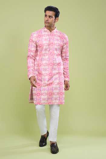Buy_Arihant Rai Sinha_Pink Cotton Embroidered Kurta And Pant Set _Online_at_Aza_Fashions
