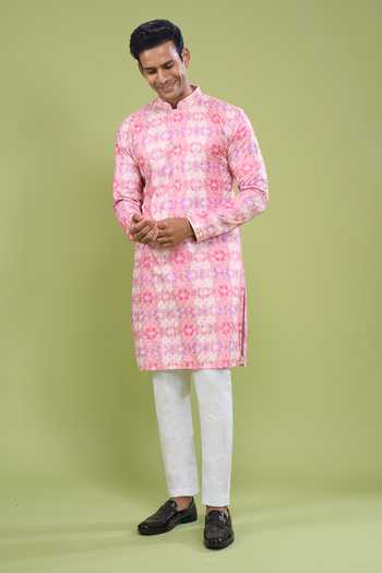 Shop_Arihant Rai Sinha_Pink Cotton Embroidered Kurta And Pant Set _Online_at_Aza_Fashions
