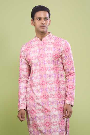 Arihant Rai Sinha_Pink Cotton Embroidered Kurta And Pant Set _at_Aza_Fashions