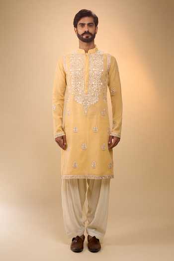 Buy Arihant Rai Sinha Orange Chanderi, Crepe Embroidered Straight Kurta Set Online at Aza Fashions Buy_Arihant Rai Sinha_Orange Chanderi, Crepe Embroidered Straight Kurta Set _Online_at_Aza_Fashions