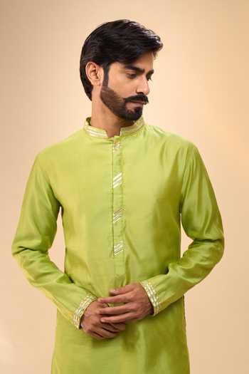 Arihant Rai Sinha_Green Chanderi, Crepe Plain Kurta And Pyjama Set _at_Aza_Fashions