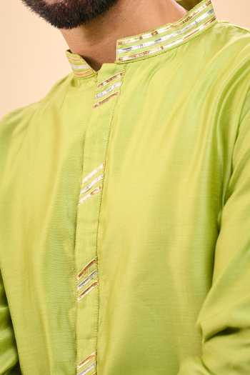 Buy_Arihant Rai Sinha_Green Chanderi, Crepe Plain Kurta And Pyjama Set 
