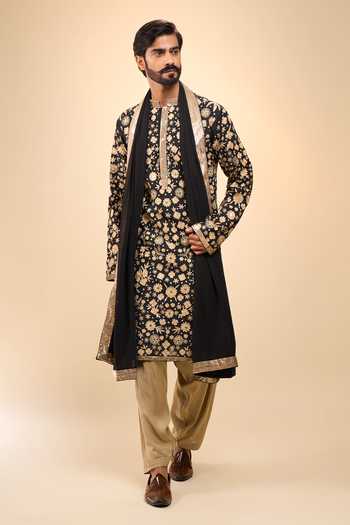 Arihant Rai Sinha Black Chanderi, Crepe, Net Embroidered Kurta Pyjama Set at Aza Fashions Arihant Rai Sinha_Black Chanderi, Crepe, Net Embroidered Kurta Pyjama Set _at_Aza_Fashions