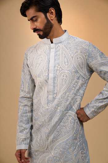 Arihant Rai Sinha Sky Blue Chanderi, Cotton Embroidered Kurta And Pant Set at Aza Fashions Arihant Rai Sinha_Sky Blue Chanderi, Cotton Embroidered Kurta And Pant Set _at_Aza_Fashions