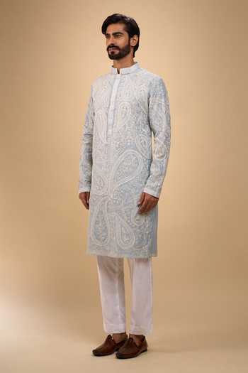 Buy Arihant Rai Sinha Sky Blue Chanderi, Cotton Embroidered Kurta And Pant Set Buy_Arihant Rai Sinha_Sky Blue Chanderi, Cotton Embroidered Kurta And Pant Set