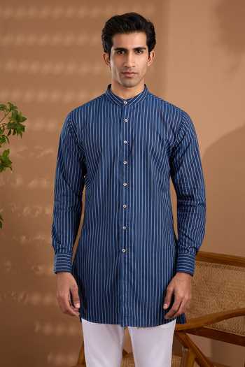 Buy SPRING BREAK Blue Cotton Striped Pattern Kurta Online at Aza Fashions Buy_SPRING BREAK_Blue Cotton Striped Pattern Kurta _Online_at_Aza_Fashions