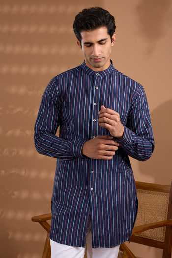 Buy SPRING BREAK Blue Cotton Striped Pattern Kurta Online at Aza Fashions Buy_SPRING BREAK_Blue Cotton Striped Pattern Kurta _Online_at_Aza_Fashions