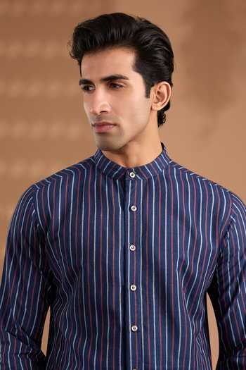 Shop SPRING BREAK Blue Cotton Striped Pattern Kurta Online at Aza Fashions Shop_SPRING BREAK_Blue Cotton Striped Pattern Kurta _Online_at_Aza_Fashions