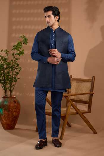 Spring Break Jacquard Embroidered Nehru Jacket & Kurta Set 