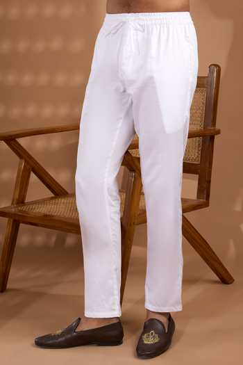 Spring Break_White Cotton Satin Border Embroidered Kurta Set _Online_at_Aza_Fashions