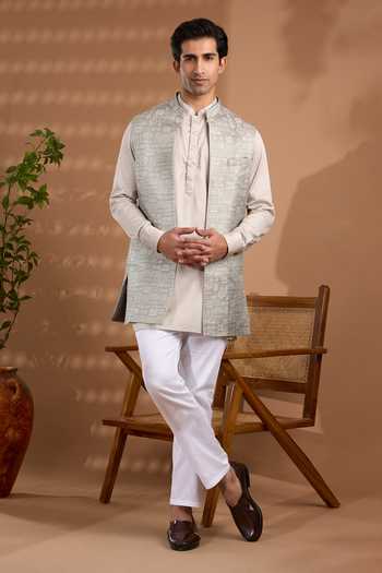 Spring Break Woven Nehru Jacket & Kurta Set 