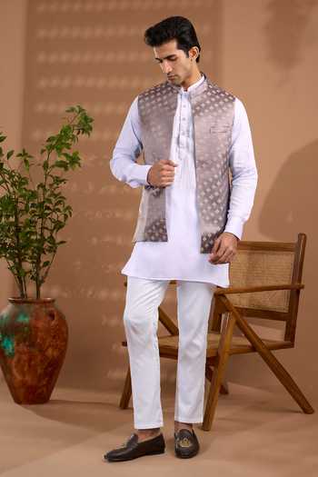 Spring Break Geometric Woven Nehru Jacket Set 