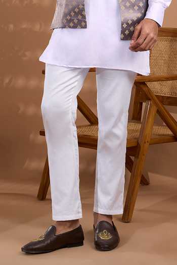 Spring Break_Purple Silk, Cotton Satin Geometric Woven Nehru Jacket Set _Online_at_Aza_Fashions