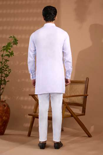 Shop_Spring Break_Purple Silk, Cotton Satin Geometric Woven Nehru Jacket Set _Online_at_Aza_Fashions