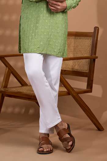 Spring Break_Green Silk, Cotton Embroidered Kurta And Pant Set _Online_at_Aza_Fashions