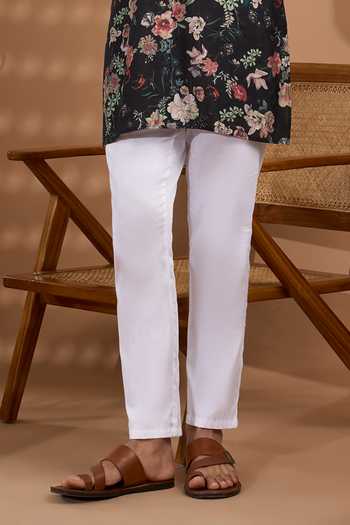 Spring Break_Black Silk, Cotton Printed Kurta And Pant Set _Online_at_Aza_Fashions