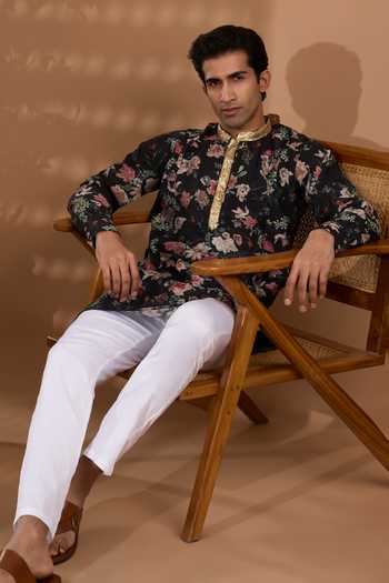 Buy_Spring Break_Black Silk, Cotton Printed Kurta And Pant Set _Online_at_Aza_Fashions