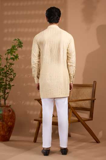 Shop Spring Break Ivory Silk, Cotton Sequin Work Kurta And Pant Set at Aza Fashions Shop_Spring Break_Ivory Silk, Cotton Sequin Work Kurta And Pant Set _at_Aza_Fashions