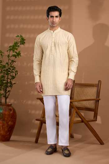 Buy Spring Break Ivory Silk, Cotton Sequin Work Kurta And Pant Set at Aza Fashions Buy_Spring Break_Ivory Silk, Cotton Sequin Work Kurta And Pant Set _at_Aza_Fashions