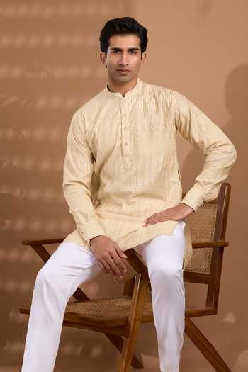 Buy Spring Break Ivory Silk, Cotton Sequin Work Kurta And Pant Set Online at Aza Fashions Buy_Spring Break_Ivory Silk, Cotton Sequin Work Kurta And Pant Set _Online_at_Aza_Fashions