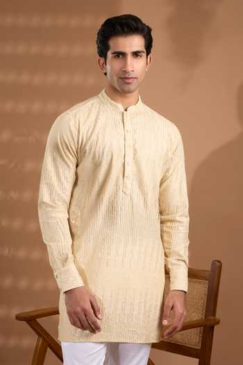 Shop Spring Break Ivory Silk, Cotton Sequin Work Kurta And Pant Set Online at Aza Fashions Shop_Spring Break_Ivory Silk, Cotton Sequin Work Kurta And Pant Set _Online_at_Aza_Fashions