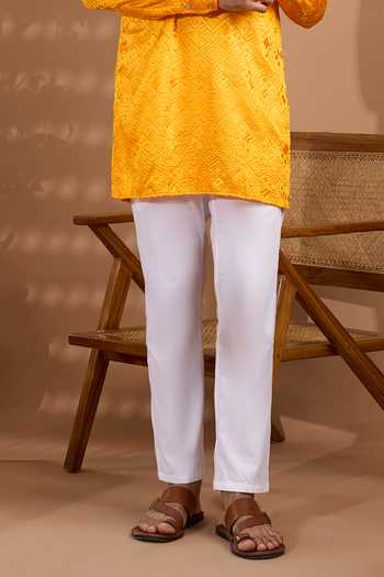 Buy_SPRING BREAK_Yellow Silk, Cotton Embroidered Kurta And Pant Set _Online_at_Aza_Fashions