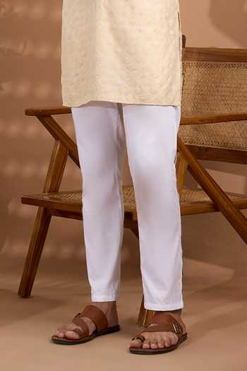 SPRING BREAK_Ivory Silk, Cotton Embroidered Kurta And Pant Set _Online_at_Aza_Fashions