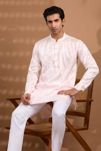 Buy Spring Break Pink Silk, Cotton Embroidered Kurta And Pant Set Online at Aza Fashions Buy_Spring Break_Pink Silk, Cotton Embroidered Kurta And Pant Set _Online_at_Aza_Fashions