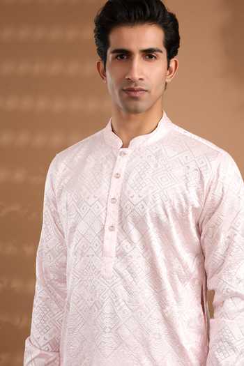 Spring Break Pink Silk, Cotton Embroidered Kurta And Pant Set at Aza Fashions Spring Break_Pink Silk, Cotton Embroidered Kurta And Pant Set _at_Aza_Fashions