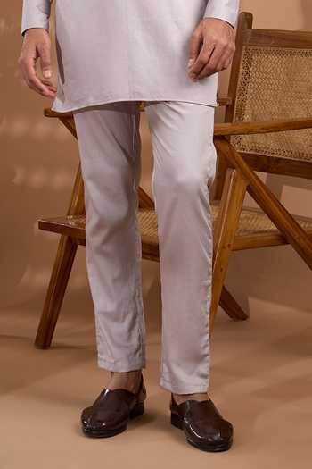 Buy_Spring Break_Grey Silk, Cotton Satin Embroidery Bandhgala Jacket Set _Online_at_Aza_Fashions