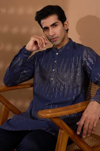 Buy Spring Break Blue Silk, Cotton Sequin Embroidered Kurta And Pant Set Online at Aza Fashions Buy_Spring Break_Blue Silk, Cotton Sequin Embroidered Kurta And Pant Set _Online_at_Aza_Fashions