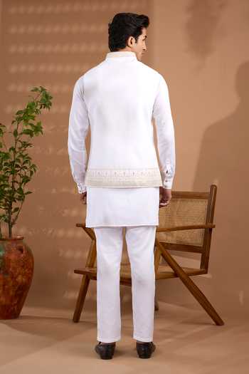 Spring Break Border Embroidered Nehru Jacket & Kurta Set 