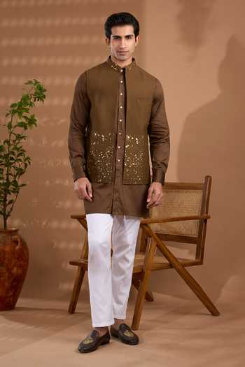 Spring Break Foil Print Nehru Jacket & Kurta Set 