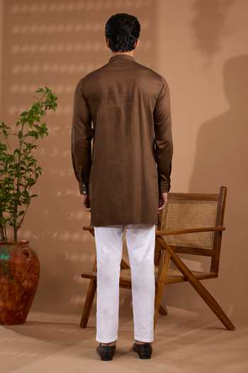 Buy Spring Break Brown Silk, Cotton Satin Foil Print Nehru Jacket And Kurta Set Online at Aza Fashions Buy_Spring Break_Brown Silk, Cotton Satin Foil Print Nehru Jacket And Kurta Set _Online_at_Aza_Fashions