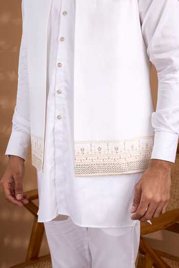 Shop Spring Break White Silk, Cotton Satin Embroidered Nehru Jacket And Kurta Set Online at Aza Fashions Shop_Spring Break_White Silk, Cotton Satin Embroidered Nehru Jacket And Kurta Set _Online_at_Aza_Fashions