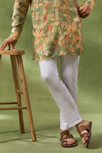 Spring Break_Green Silk, Cotton Botanical Print Kurta And Pant Set _Online_at_Aza_Fashions
