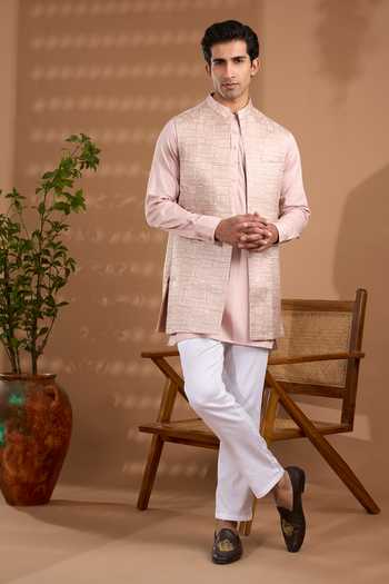 Spring Break Jacquard Woven Nehru Jacket Set 