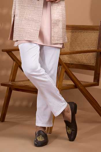 Buy_Spring Break_Pink Silk, Cotton Satin Jacquard Woven Nehru Jacket Set _Online_at_Aza_Fashions