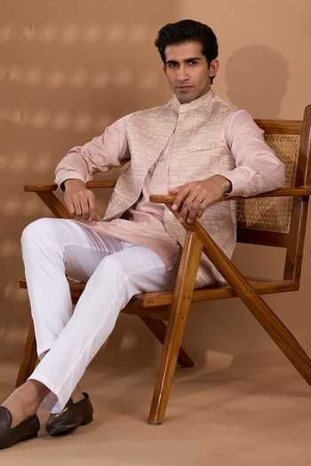 Spring Break Jacquard Woven Nehru Jacket Set 