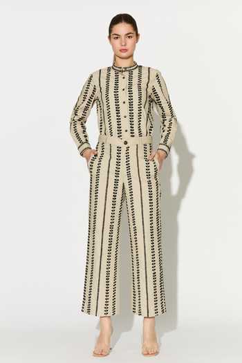 Shop Koai Beige Cotton, Poplin Embroidered Pant Shop_Koai_Beige Cotton, Poplin Embroidered Pant