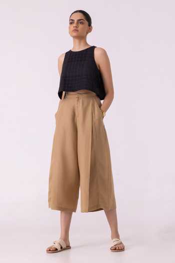 The Summer House_Beige Linen Frances Tan Pant _at_Aza_Fashions