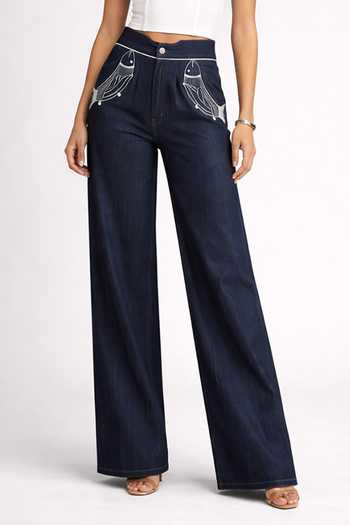 Buy_Orthodox_Blue Denim Embroidery Mahi Drift Pocket Trouser _Online_at_Aza_Fashions