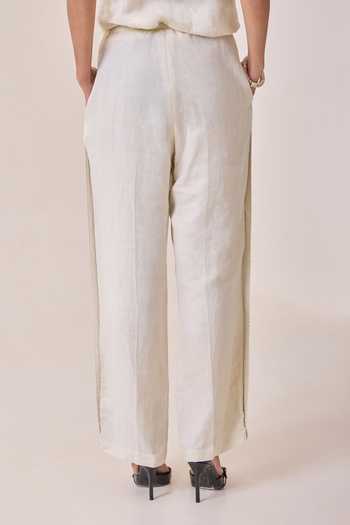 Needleten Embroidered Linen Trouser 