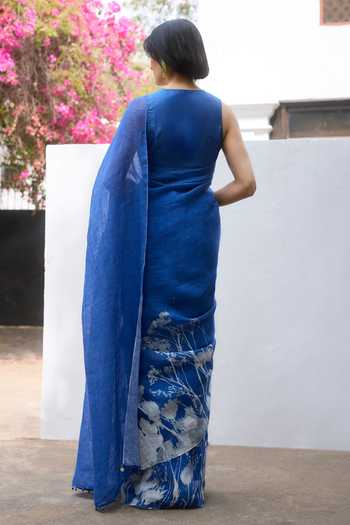 Dressfolk Linen Pre-Draped Saree With Unstitched Blouse Piece 
