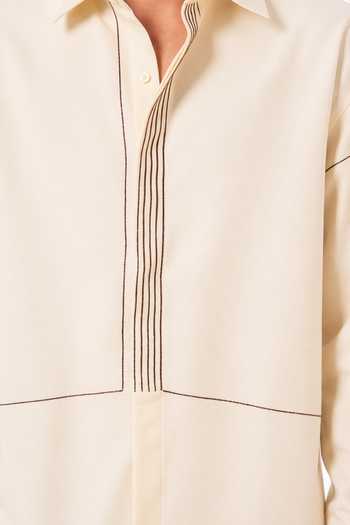 ROHIT DOSHI_Off White Polyester Anchor Thread Work Shirt _Online_at_Aza_Fashions