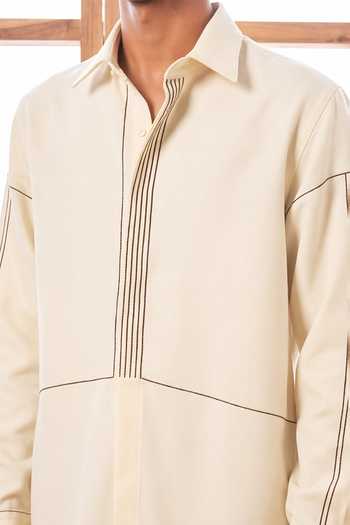 Buy_ROHIT DOSHI_Off White Polyester Anchor Thread Work Shirt _Online_at_Aza_Fashions